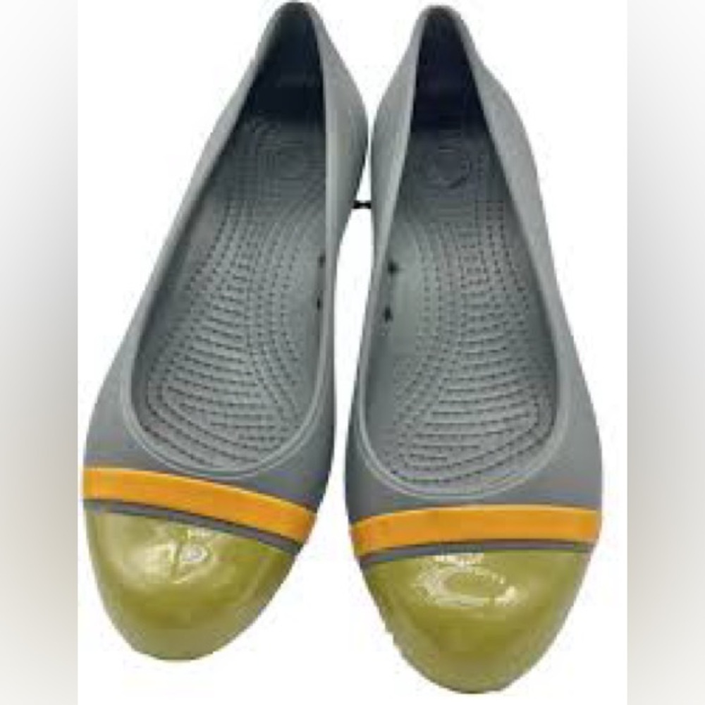 Crocs Women’s Ballet Cap Toe Flats Gray Green Slip On Shoes Sz W9